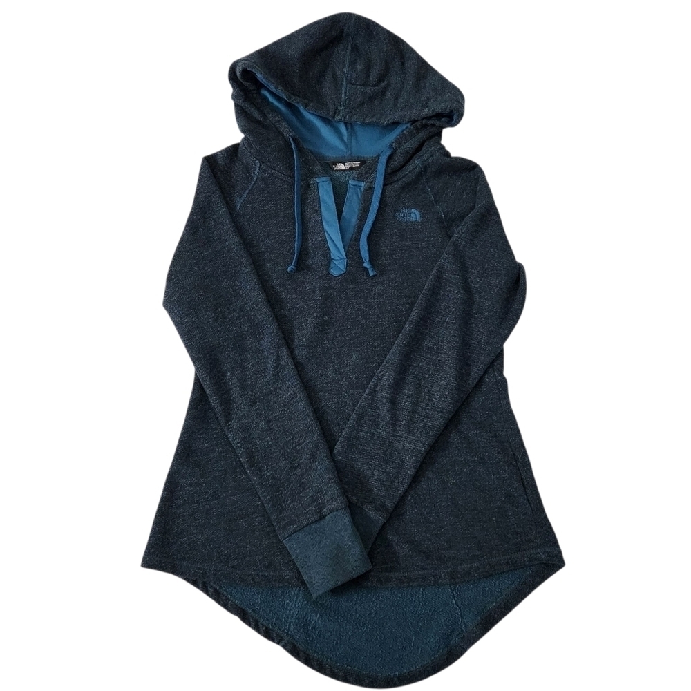 THE NORTH FACE heather teal pullover hoodie tunic w/ high-low hem s